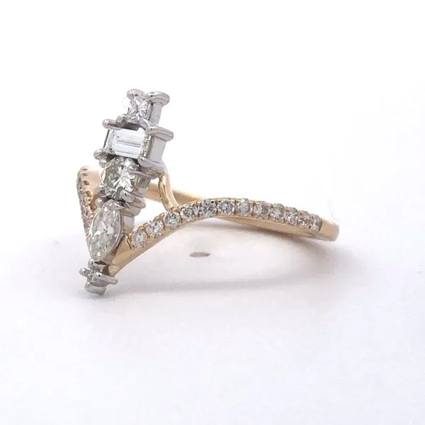 14k Yellow Gold ring featuring 1/2cttw natural diamonds fancy shapes and round brilliant accented down side of the ring. Image 2 Hudson Valley Goldsmith New Paltz, NY