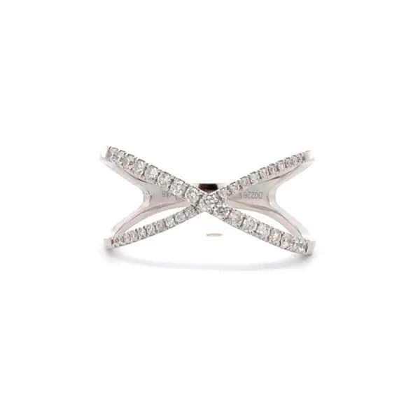 This 18K White Gold Diamond Fashion Ring features a small "X" design with 0.23ctw Diamonds. It is a stylish and elegan Hudson Valley Goldsmith New Paltz, NY