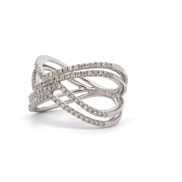 The 18K White Gold Multi Layer Criss Cross Diamond Fashion Ring is a stunning piece with 0.41ctw Diamonds. Its unique design adds a touch of sophistication to any outfit. Image 2 Hudson Valley Goldsmith New Paltz, NY