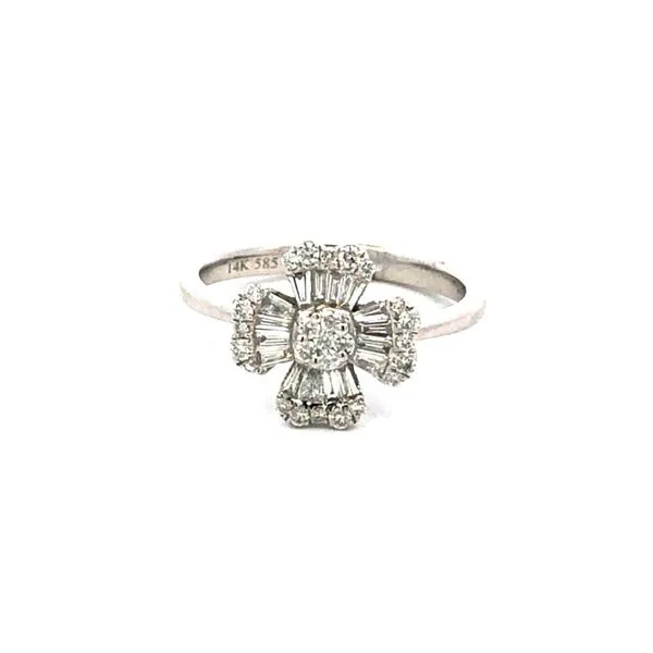14K White Gold Flower Ring With 0.48Ctw Baguette And Round Diamonds Hudson Valley Goldsmith New Paltz, NY