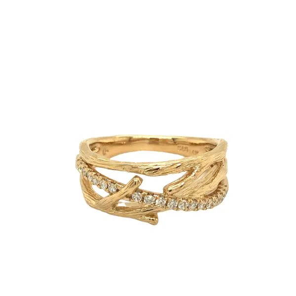 14K Yellow Gold Diamond Textured Fashion Ring Hudson Valley Goldsmith New Paltz, NY