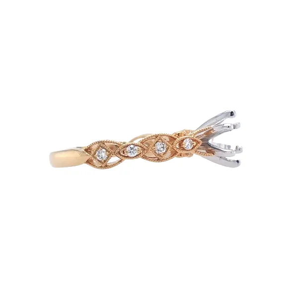 14Kt Yellow Gold White Gold Head 6 Prong 0.12CTTW Diamonds Semi Mount Image 2 Hudson Valley Goldsmith New Paltz, NY