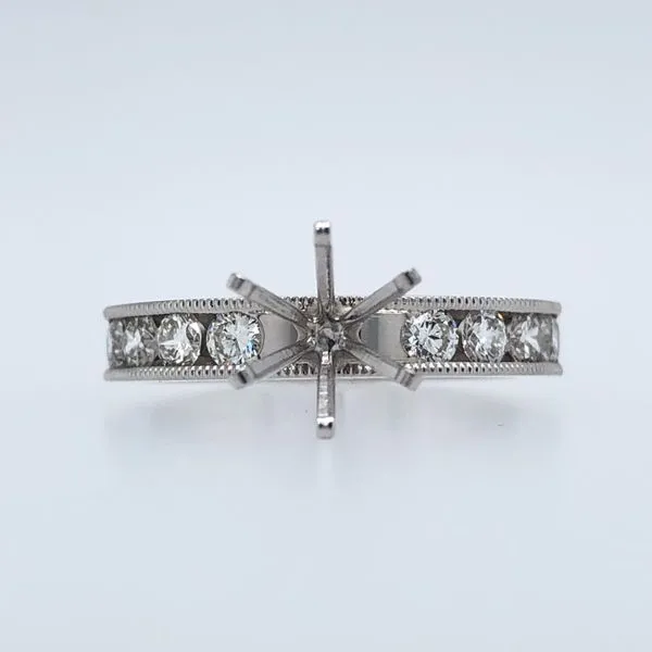 14k white gold channel milgrain edges 0.82CTTW diamonds 6 prong head Hudson Valley Goldsmith New Paltz, NY