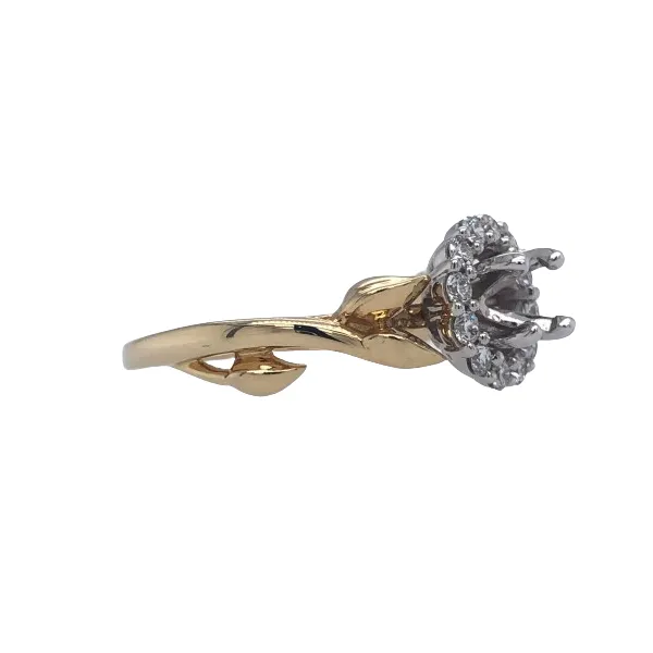 14Kt Yellow and White Gold Floral 0.25CTTW Diamond Halo Semi Mount Image 2 Hudson Valley Goldsmith New Paltz, NY
