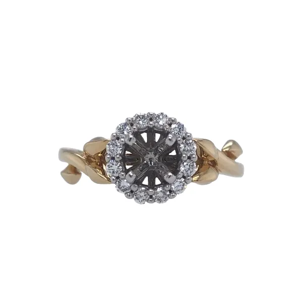 14Kt Yellow and White Gold Floral 0.25CTTW Diamond Halo Semi Mount Hudson Valley Goldsmith New Paltz, NY