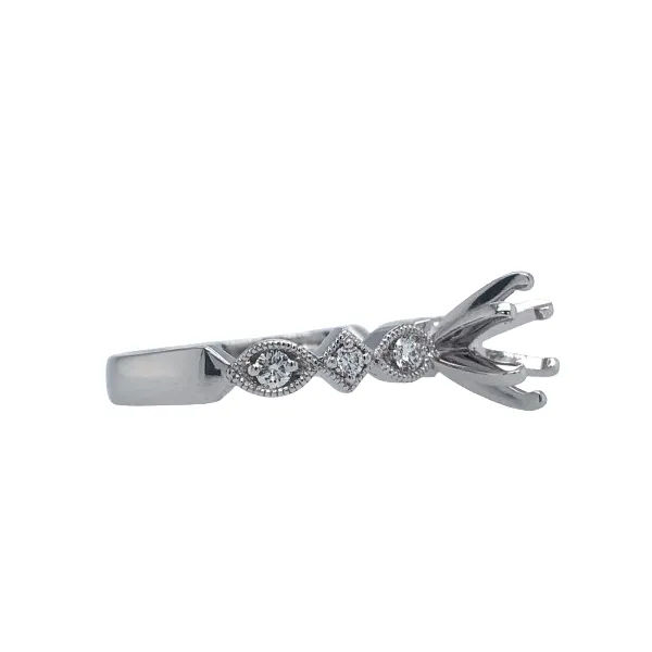 14Kt White Gold 0.16CTTW Diamond Patterned Milgrain 6 Prong Semi Mount Image 2 Hudson Valley Goldsmith New Paltz, NY