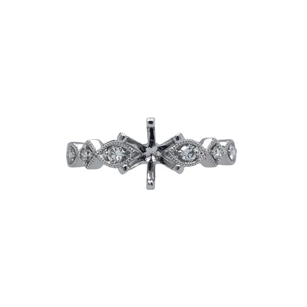14Kt White Gold 0.16CTTW Diamond Patterned Milgrain 6 Prong Semi Mount Hudson Valley Goldsmith New Paltz, NY