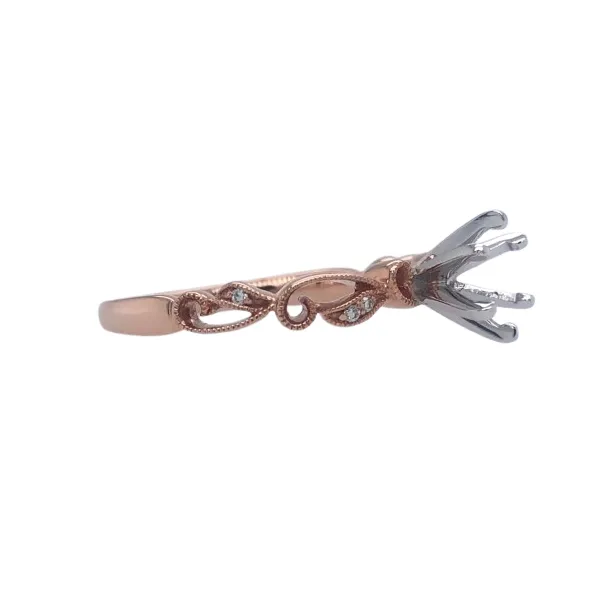 14Kt Rose Gold 0.02CTTW Milgrain Swirl Band 6 Prong White Gold Head Image 2 Hudson Valley Goldsmith New Paltz, NY