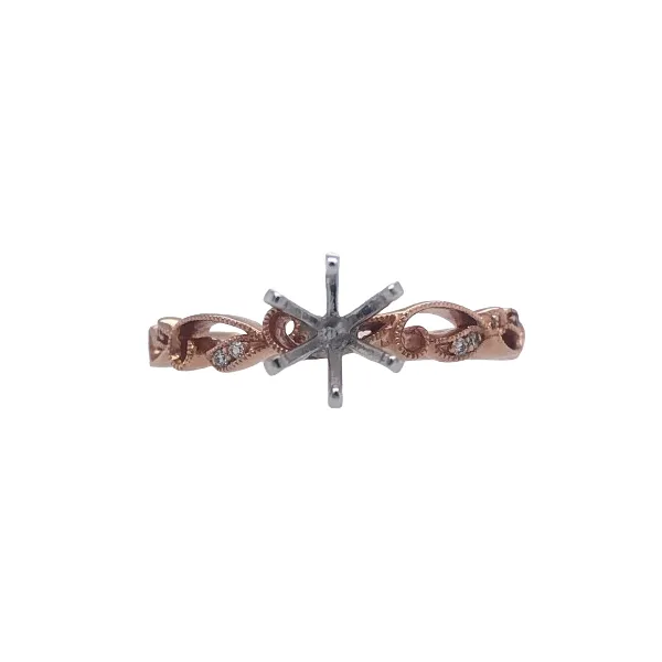 14Kt Rose Gold 0.02CTTW Milgrain Swirl Band 6 Prong White Gold Head Hudson Valley Goldsmith New Paltz, NY