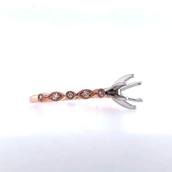 14k rose gold semi-mount with ten round 0.07cttw diamonds both prong and bezel set in a pattern with a beautiful double milgrain Image 2 Hudson Valley Goldsmith New Paltz, NY