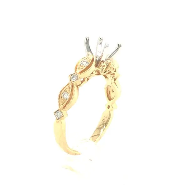 14k yellow gold fancy open milgrain & 0.12CTTW diamond 4prong semi-mount Image 2 Hudson Valley Goldsmith New Paltz, NY