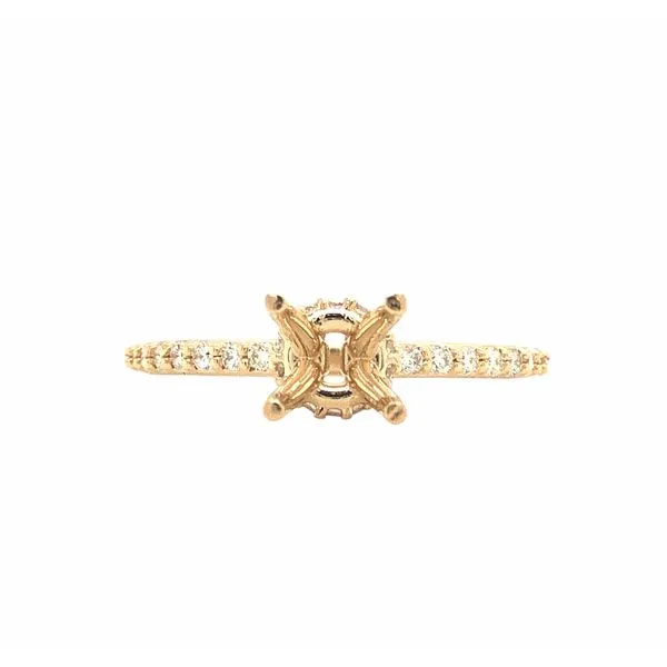 14K Yellow Gold Round Diamond Semi Mounting Ring W. 0.27 Ctw Diamonds Set Down Shoulders And Around Base Of Head Hudson Valley Goldsmith New Paltz, NY
