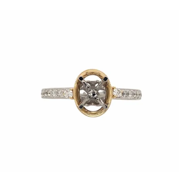 14K White Gold Semi-Mount Ring with 14K Yellow Gold Milgrain Halo Border Hudson Valley Goldsmith New Paltz, NY