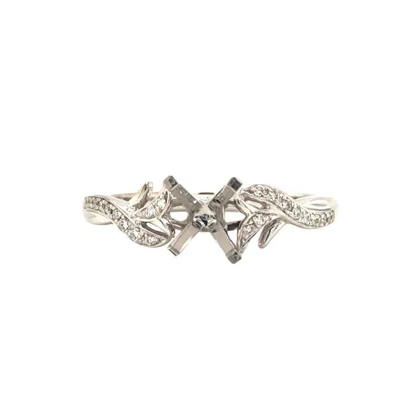 14K White Gold Semi-Mount Ring with Leaf Design Diamonds Hudson Valley Goldsmith New Paltz, NY