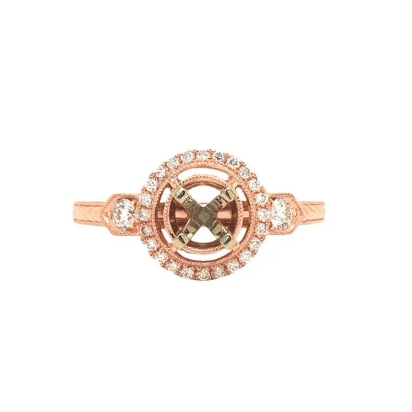 14K Rose Gold Semi-Mount Ring with Halo Diamonds Hudson Valley Goldsmith New Paltz, NY