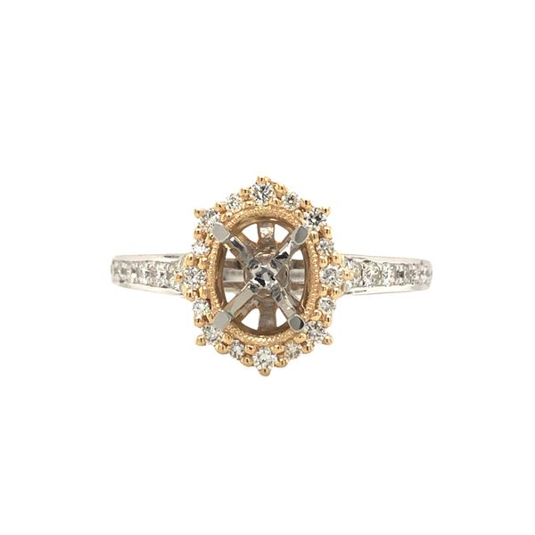 14K White and Yellow Gold Semi-Mount Ring with Halo Design Hudson Valley Goldsmith New Paltz, NY