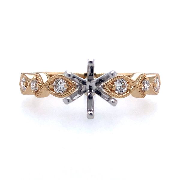 14k yellow gold and 0.16cttw diamond semi mount ring. This ring features six larger round brilliant cut diamonds all prong set i Hudson Valley Goldsmith New Paltz, NY