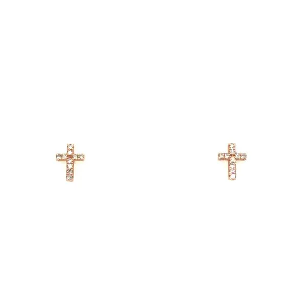 14K Pink.04ctw Diamond Cross Ear Studs Hudson Valley Goldsmith New Paltz, NY