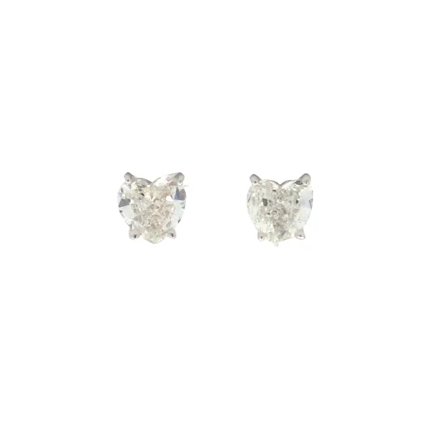 1.41 Ctw Heart Shape Diamond Earring Studs H/ Si2 14K Wg Diamonds From Antwerp Hudson Valley Goldsmith New Paltz, NY