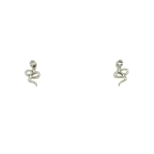 14K White Gold Snake Post Earrings with Black Diamond Eyes Hudson Valley Goldsmith New Paltz, NY