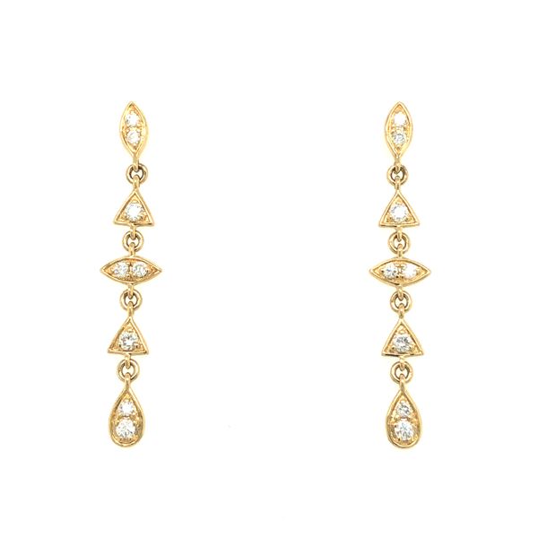 14 K Yellow Gold Alternating Shapes Diamond Drop Earrings 0.33 Ctw Hudson Valley Goldsmith New Paltz, NY