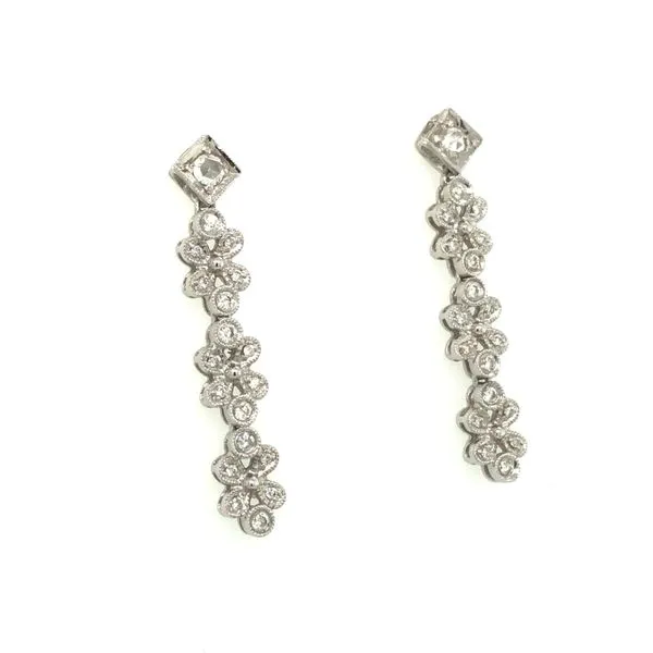 14 k white gold 0.66 ctw diamond flower drop earrings w/ rose cut & round diamonds Image 2 Hudson Valley Goldsmith New Paltz, NY