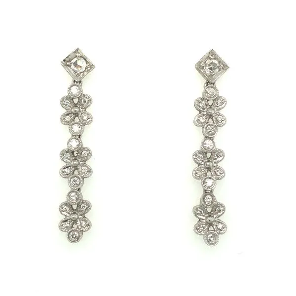 14 k white gold 0.66 ctw diamond flower drop earrings w/ rose cut & round diamonds Hudson Valley Goldsmith New Paltz, NY