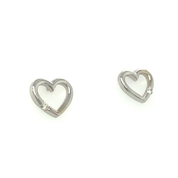 14k white gold heart shape post earrings featuring 0.06cttw round brilliant diamonds. Image 2 Hudson Valley Goldsmith New Paltz, NY