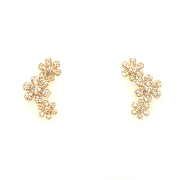 14K Yellow Gold Flower Design Curved Earrings with 0.20cttw Diamonds Hudson Valley Goldsmith New Paltz, NY