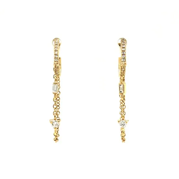 14k yellow gold huggie earrings featuring 0.16cttw diamonds hand set along the fron, as well as a front-back cable chain with st Hudson Valley Goldsmith New Paltz, NY