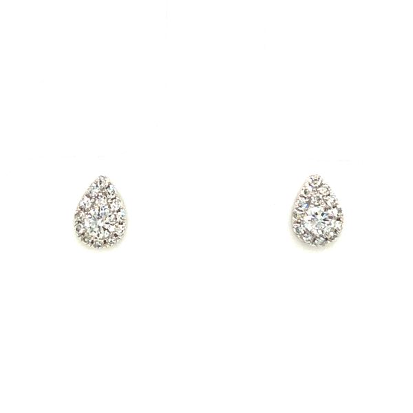 14k white gold post earrings featuring 0.19cttw diamonds cluster pave set in pear shape Hudson Valley Goldsmith New Paltz, NY