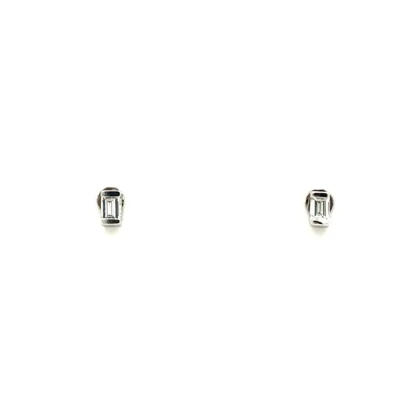 14k white gold petite stud earring featuring 0.04cttw straight baguette diamonds Hudson Valley Goldsmith New Paltz, NY