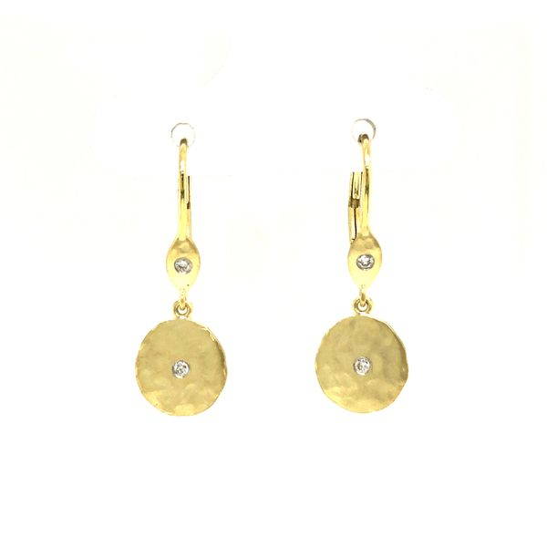 14K Yellow Gold Circle Earrings w/Hammered Finish.05ctw Diamonds Hudson Valley Goldsmith New Paltz, NY