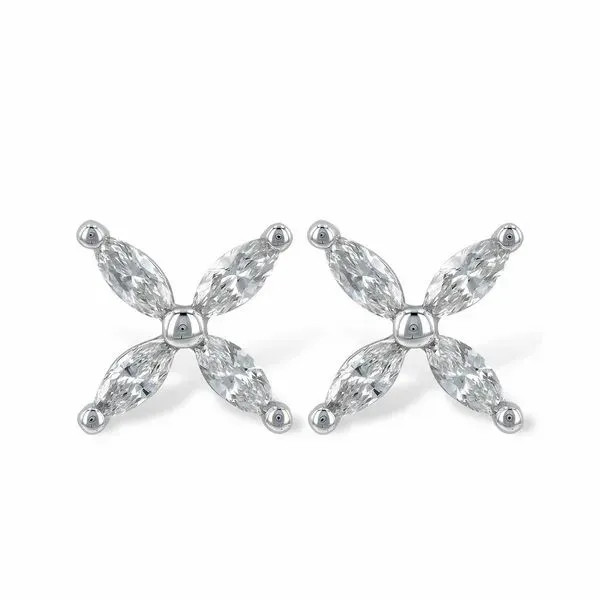 Marquise Diamond X Shaped Stud Earrings in 14K White Gold Hudson Valley Goldsmith New Paltz, NY