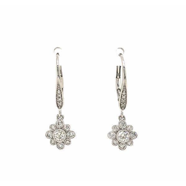 14K White Gold Floral Dangle Earrings w/.50ctw Diamonds Hudson Valley Goldsmith New Paltz, NY