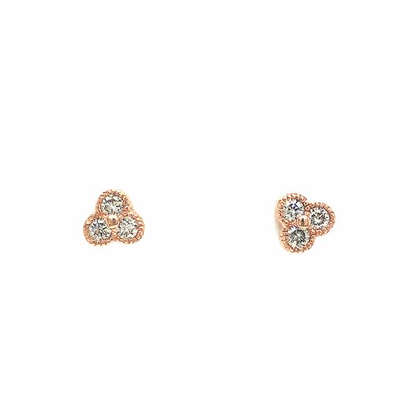 14 K Rose Gold 3 Diamond Millgrain Earrings 0.24 Ctw Hudson Valley Goldsmith New Paltz, NY