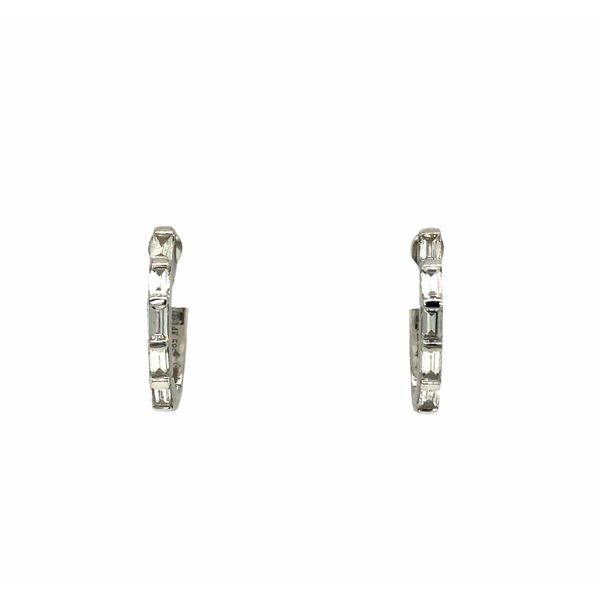 14K White Gold Huggie Earrings with Baguette Diamonds Hudson Valley Goldsmith New Paltz, NY
