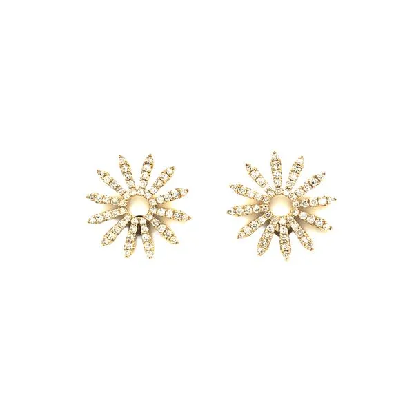 14k yellow gold burst design post earrings featuring 1/3cttw diamonds set through the design. The posts have heavy friction back Hudson Valley Goldsmith New Paltz, NY