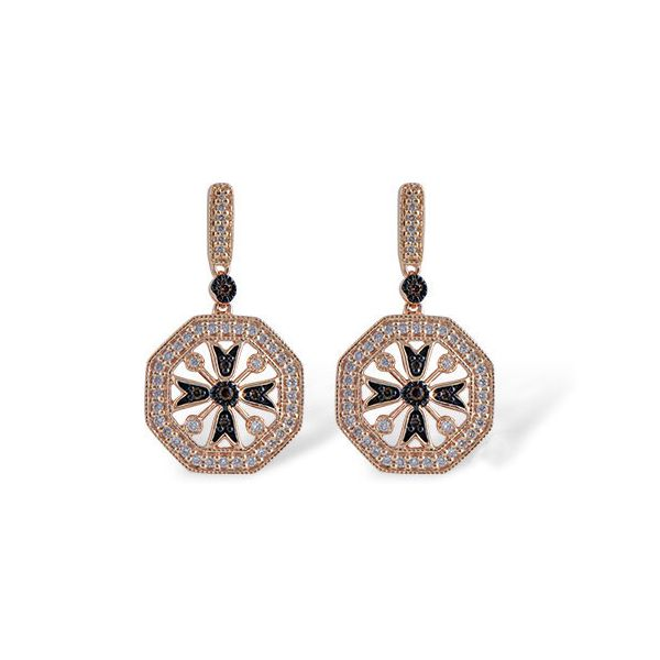 14K Rose Gold Vintage Art Deco Inspired Earrings featuring 0.09ct brown diamonds & 0.49 White Diamonds Hudson Valley Goldsmith New Paltz, NY