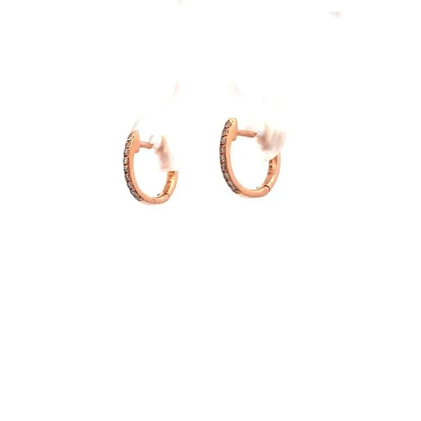 14k rose gold and 0.05cttw diamond huggie hoop earrings Image 3 Hudson Valley Goldsmith New Paltz, NY