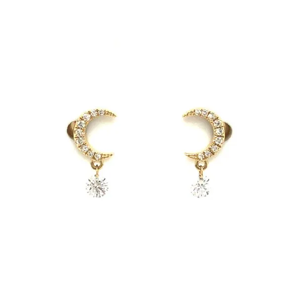 14K Yellow Gold Moon Earrings with Diamonds Hudson Valley Goldsmith New Paltz, NY