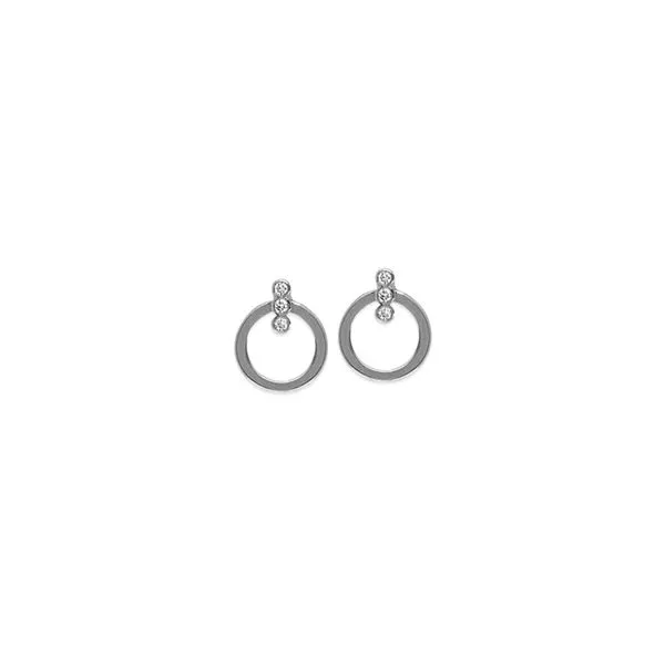 14K White Gold Flat Circle Stud Earrings with Diamonds Hudson