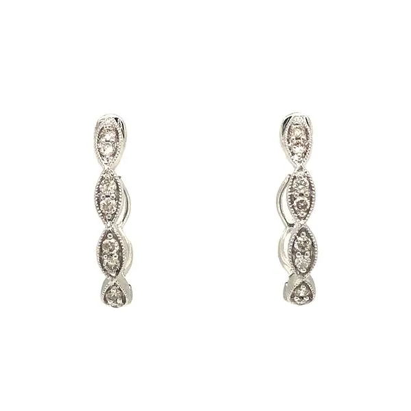 14K White Gold 1/5cttw Diamond oval hoop earrings with milgrain twists Hudson Valley Goldsmith New Paltz, NY