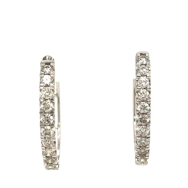 14K White Gold Diamond Oval Hoop Earrings Hudson Valley Goldsmith New Paltz, NY
