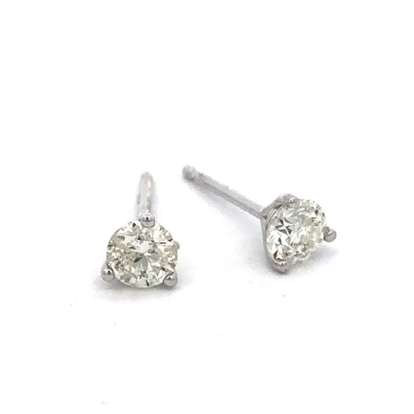 14k white gold 1/2cttw round brilliant diamond studs in Martini setting and heavy friction backs (H,I1) Hudson Valley Goldsmith New Paltz, NY