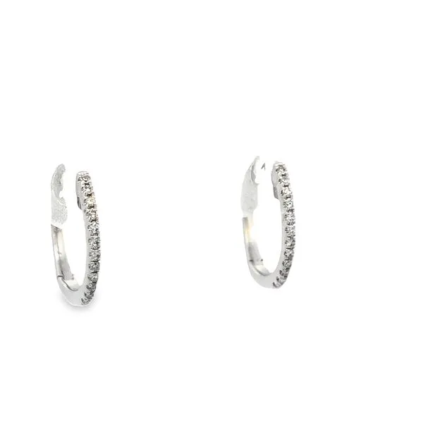 14K White Gold Diamond Huggie Hoop Earrings Hudson Valley Goldsmith New Paltz, NY