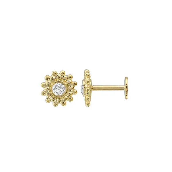14 Yellow Gold Diamond Flat Back Earrings (6.5mm Post Length) Hudson Valley Goldsmith New Paltz, NY