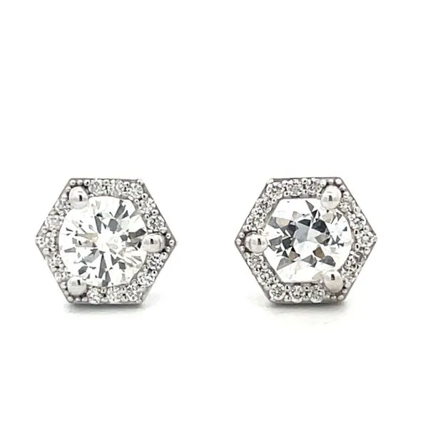 14K White Gold 1ctw Diamond Hexagon Halo Stud Earrings Hudson Valley Goldsmith New Paltz, NY