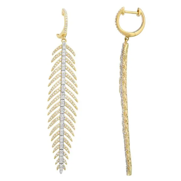 14K Yellow Gold Kinetic Leaf Earrings Featuring 1.65 Ctw natural diamonds Huggie style earring backs Hudson Valley Goldsmith New Paltz, NY