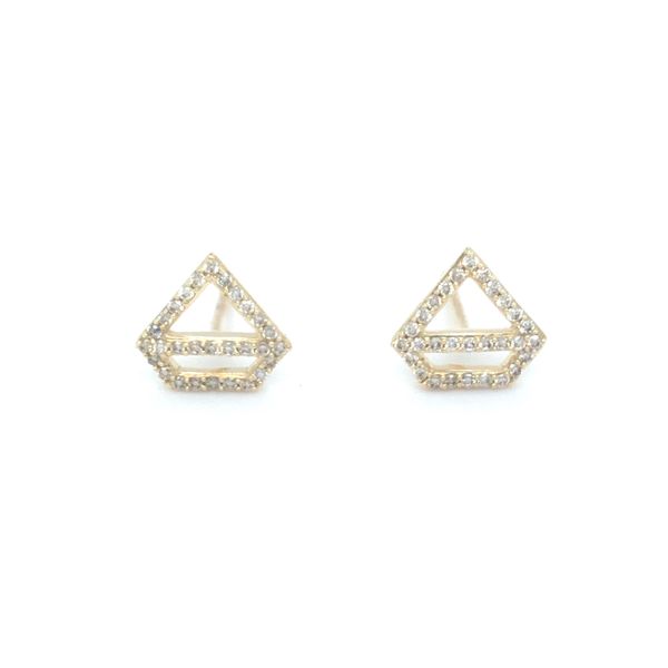 14k yellow gold diamond shape post earrings featuring 0.17cttw round natural diamonds Hudson Valley Goldsmith New Paltz, NY